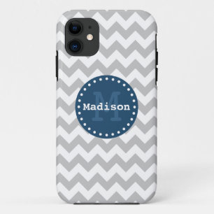 Grey White Blue Chevron Zigzag Monogram Case-Mate iPhone Case