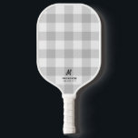 Grey White Buffalo Plaid Flannel Monogram Pickleball Paddle<br><div class="desc">Grey and White Buffalo Plaid Flannel Check Pickleball Paddle with Custom-Printed Subtle Personalised Monogram Initial, Name, and optional Phone Number Contact Information so your paddle stands out on the court. Perfect for winter and cabin-loving pickleball players who want that cosy feeling year-round! Change the background colour to your favourite using...</div>