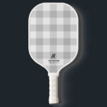 Grey White Buffalo Plaid Flannel Monogram Pickleball Paddle<br><div class="desc">Grey and White Buffalo Plaid Flannel Check Pickleball Paddle with Custom-Printed Subtle Personalised Monogram Initial, Name, and optional Phone Number Contact Information so your paddle stands out on the court. Perfect for winter and cabin-loving pickleball players who want that cosy feeling year-round! Change the background colour to your favourite using...</div>