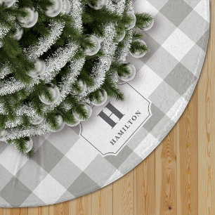 Grey & White Buffalo Plaid Monogram Brushed Polyester Tree Skirt