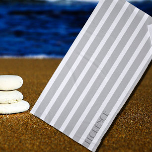grey & white  cabana stripes  personalised beach towel