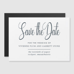 Grey & White Calligraphy Wedding Save the Date Magnetic Invitation