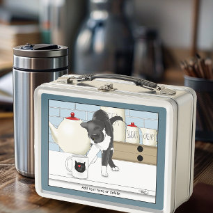 Grey White Cat Funny Tea Mug Kitchen Metal Lunch Box