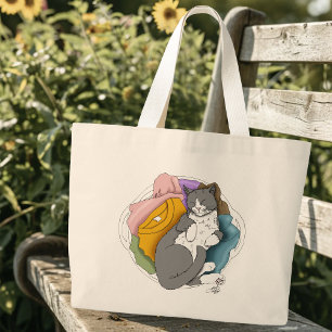 Grey White Cat Hair Laundry Large Tote Bag