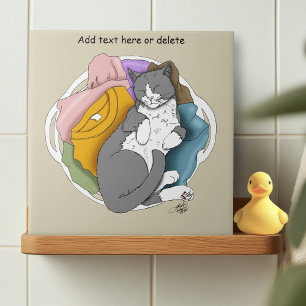 Grey White Cat Hair Laundry Tile