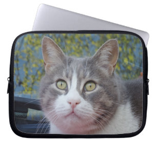 Grey & White Cat Neoprene Laptop Sleeve 10 inch