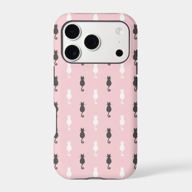 Grey & White Cat Silhouette Pattern Pink (Back)