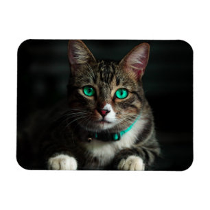 Grey & White Cat with Blue Eyes & Matching Collar Magnet