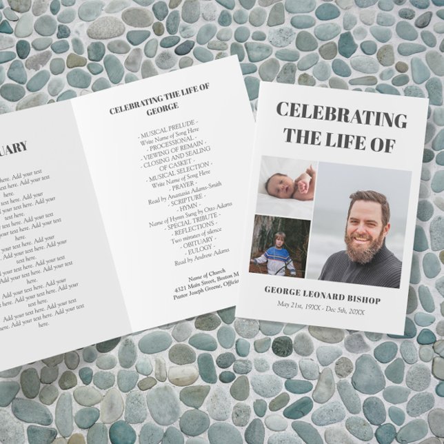 Grey White Celebration of Life Photo Program Programme (Creator Uploaded)