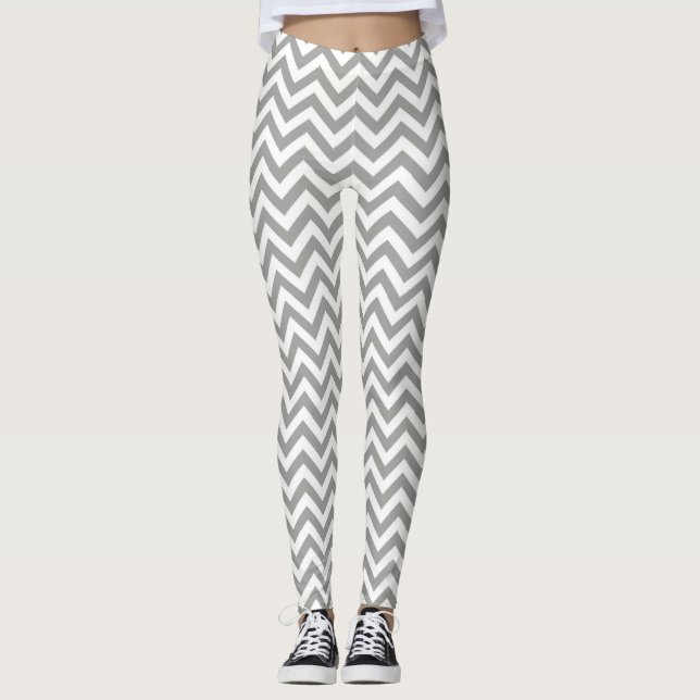 Grey White Chevron Leggings (Front)