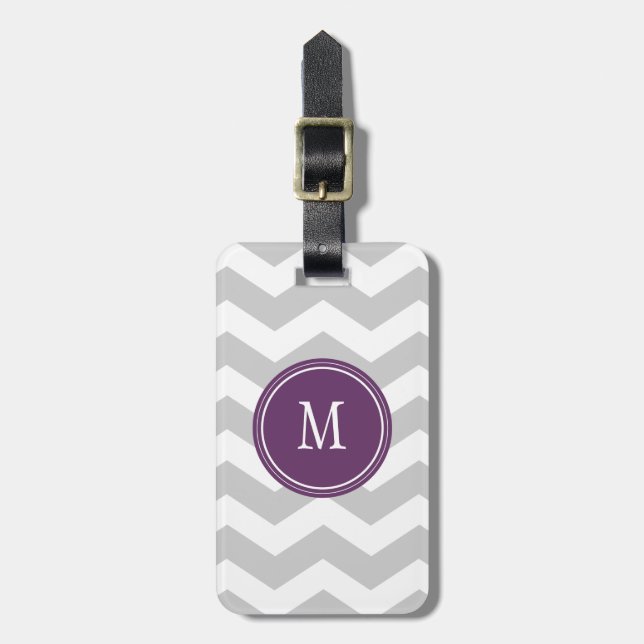 Grey & White Chevron Monogram Luggage Tag (Front Vertical)
