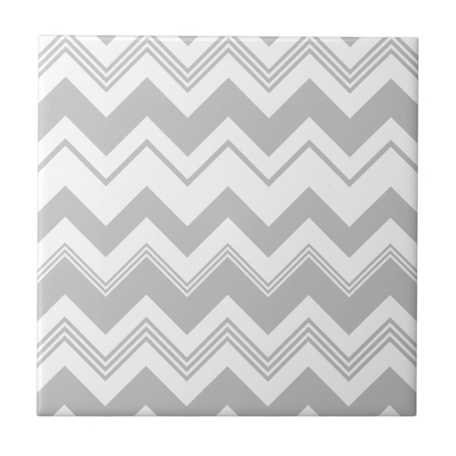 Grey White Chevron Pattern Tile (Front)