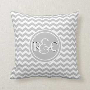Grey White Chevron Personalised Initials Monogram Cushion