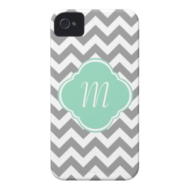 Grey & White Chevron Stripe Custom Monogram Case-Mate iPhone Case (Back)