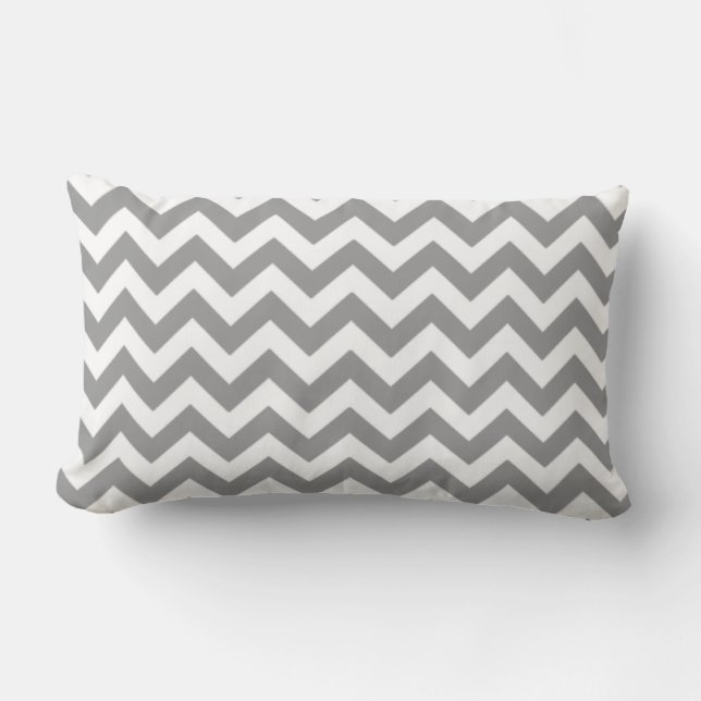 Grey & White Chevron Stripes Lumbar Cushion (Front)