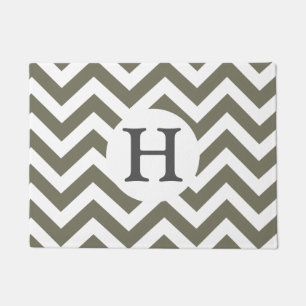Grey White Chevron Zigzag Grey Monogram Doormat
