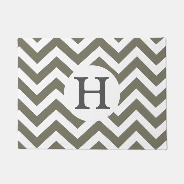 Grey White Chevron Zigzag Grey Monogram Doormat (Front)