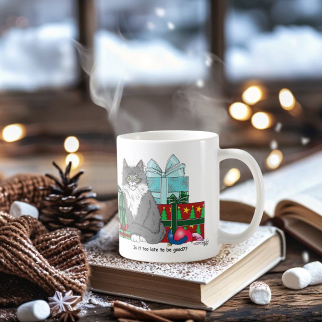 Grey White Christmas Kitten Coffee Mug (Creator Uploaded)