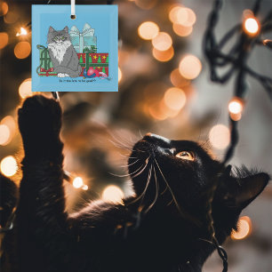 Grey White Christmas Kitten Glass Tree Decoration