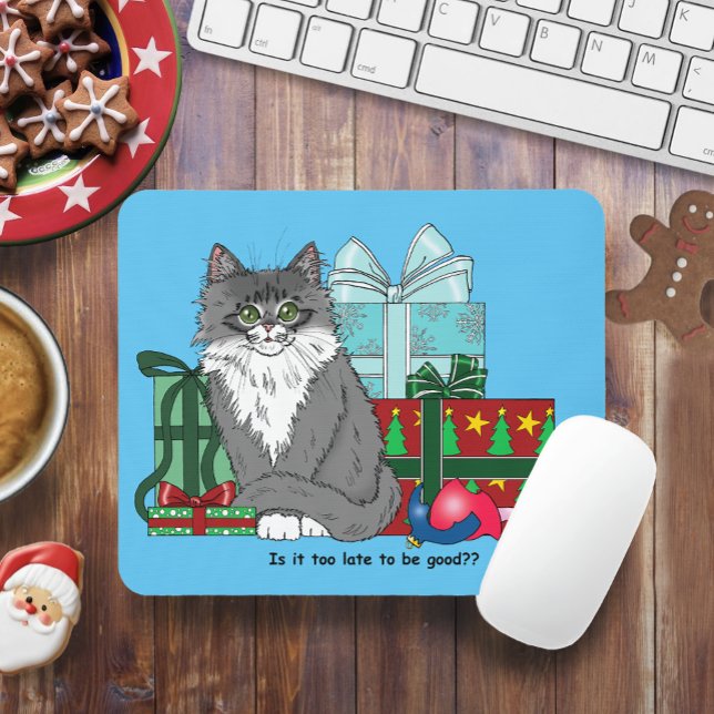 Grey White Christmas Kitten Mouse Pad (Creator Uploaded)