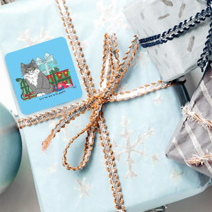 Grey White Christmas Kitten Square Sticker