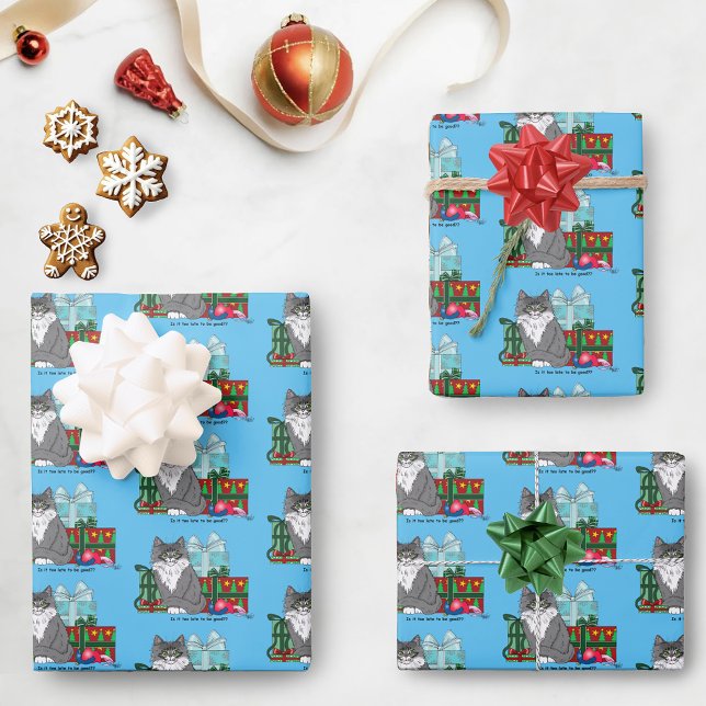 Grey White Christmas Kitten Wrapping Paper Sheet (Creator Uploaded)