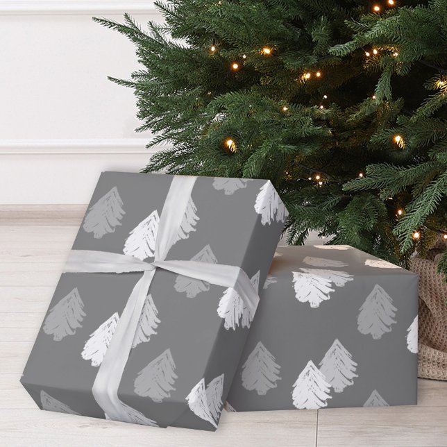 Grey White Christmas Tree Pattern Wrapping Paper (Creator Uploaded)
