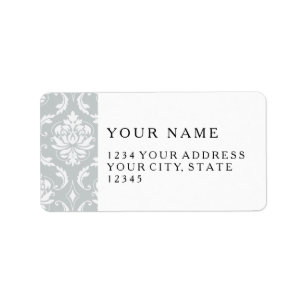 Grey White Classic Damask Pattern Label