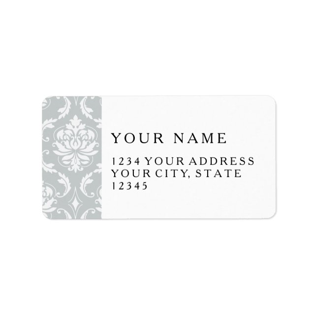 Grey White Classic Damask Pattern Label (Front)