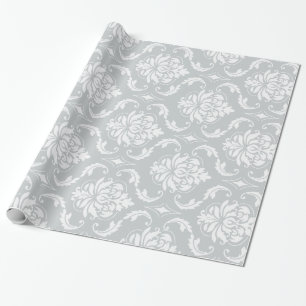 Grey White Classic Damask Pattern Wrapping Paper