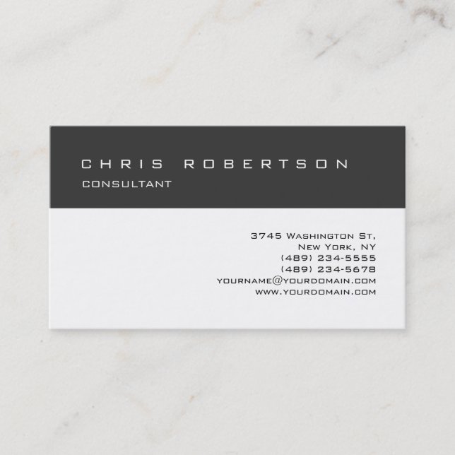 Grey White Classic Trendy Charming Business Card (Front)