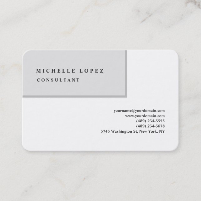 Grey White Classical Elegant Plain Professional Business Card (Front)