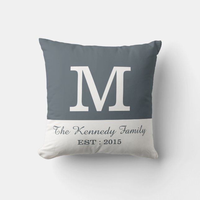 Grey White Colour Block Reversible Family Monogram Cushion (Front)