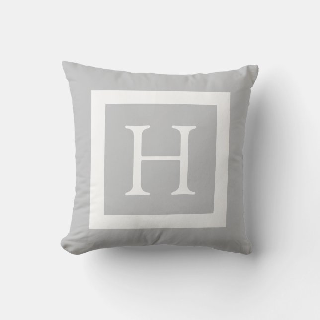 Grey White Custom Monogram Outdoor Cushion (Front)