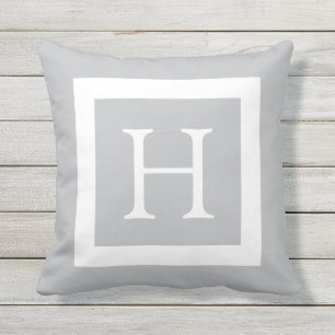 Grey White Custom Monogram Outdoor Cushion