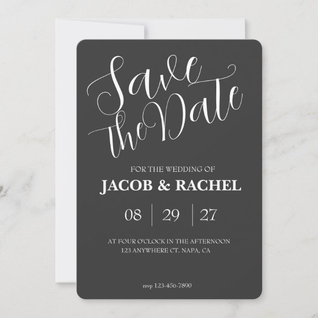 Grey & White Customisable Save the Date Wedding  (Front)