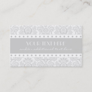 Grey & White Damask Business Card