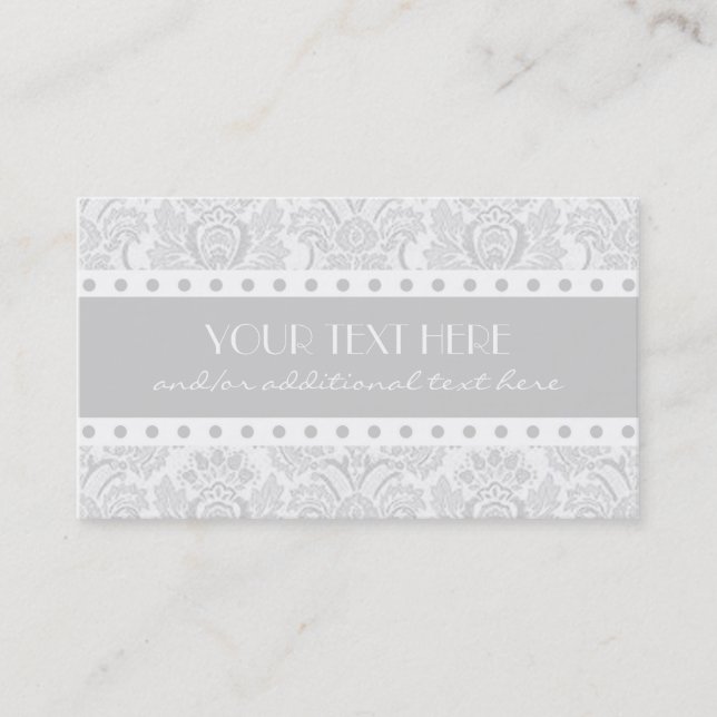 Grey & White Damask Business Card (Front)