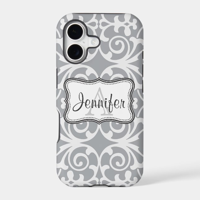Grey & White Damask Monogram iPhone 5 (Back)