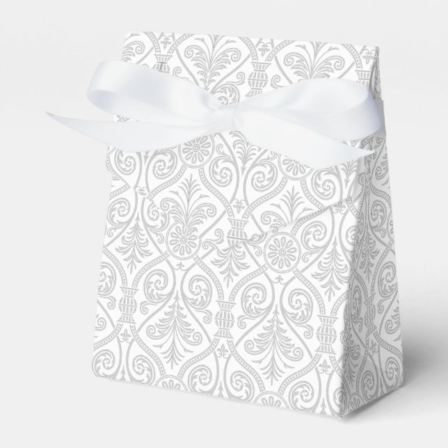Grey & White Damask Pattern Favour Box (Front Side)
