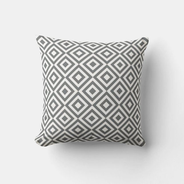 Grey & White Diamond Pattern Decorative Cushion (Front)