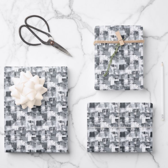 Grey & White Distressed Paint Wrapping Paper Sheet (Front)