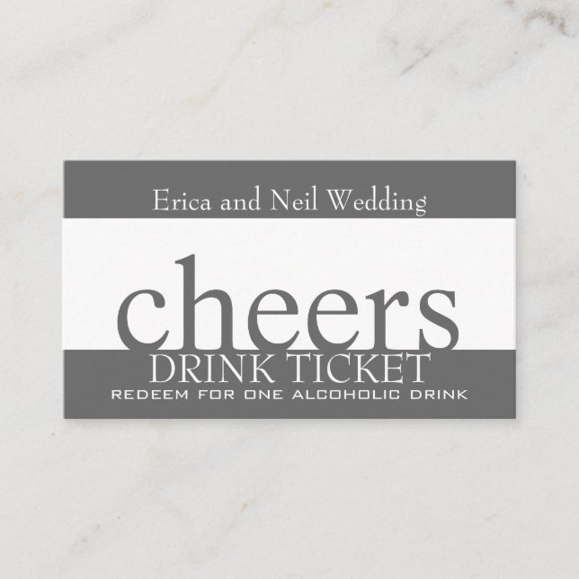 Grey White Drink Ticket for Wedding Receptions Enclosure Card (Front)