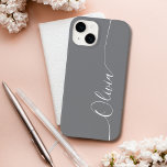 Grey White Elegant Calligraphy Script Name Case-Mate iPhone 14 Case<br><div class="desc">Grey White Elegant Calligraphy Script Custom Personalised Name iPhone 14 Smart Phone Cases features a modern and trendy simple and stylish design with your personalised name in elegant hand written calligraphy script typography on a grey background. Designed by ©Evco Studio www.zazzle.com/store/evcostudio</div>