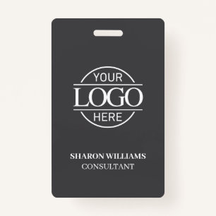 Grey White Employee ID with Custom Business Logo ID Badge
