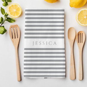 Grey & White Farmhouse Striped Pattern Tea Towel