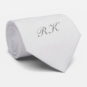 Grey & White Filigree Pattern with Monogram Tie