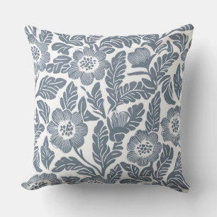 Grey & White Floral Throw Pillow