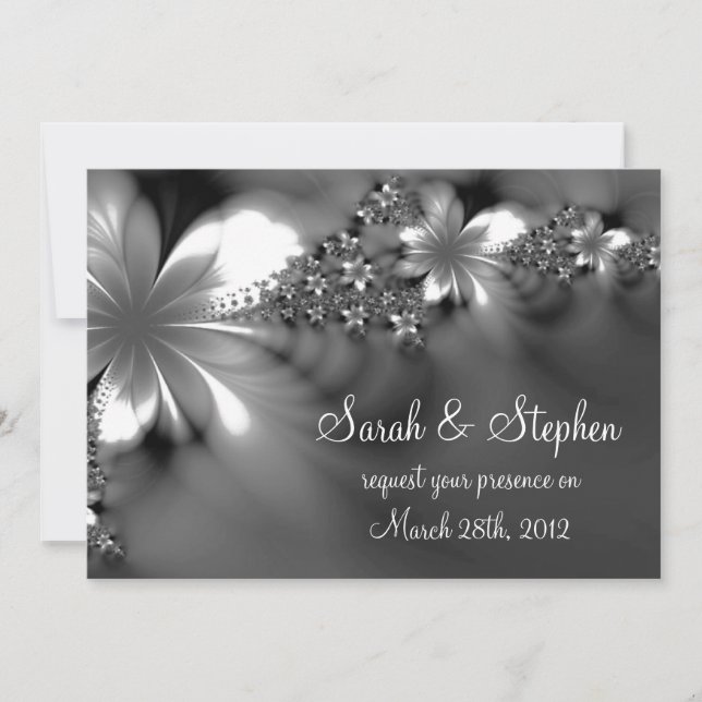 Grey white flower wedding invitation (Front)
