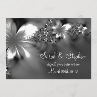 Grey white flower wedding invitation